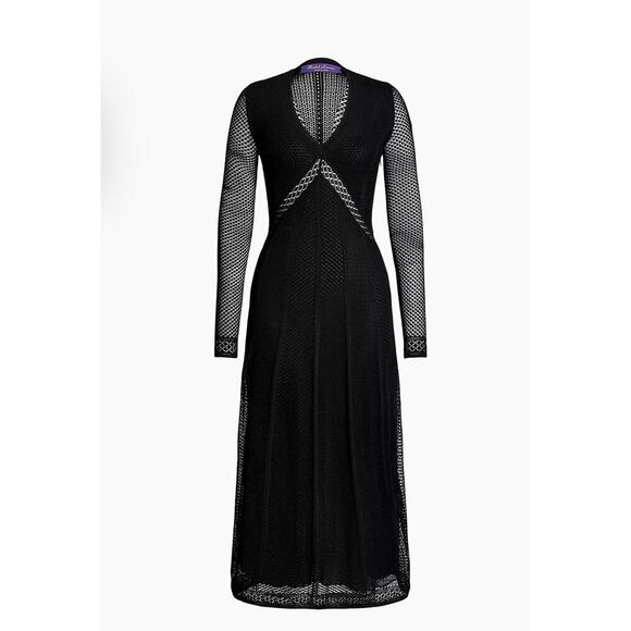 Ralph Lauren Collection Purple Label Pointelle Midi Dress Black Long Sleeve Midi - Picture 5 of 10